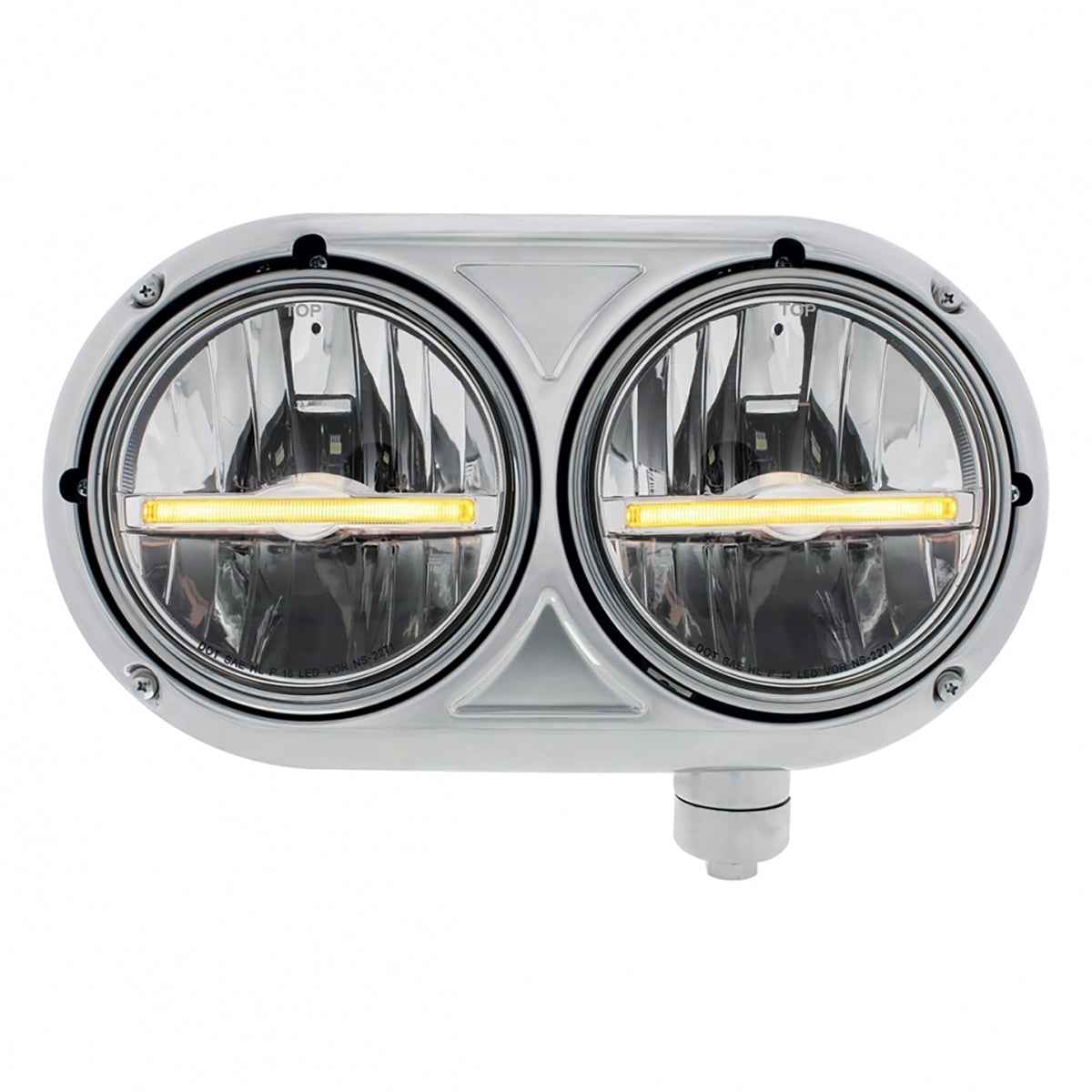 Peterbilt 359 Stainless Dual Headlight with 9 LED Position Light Bar