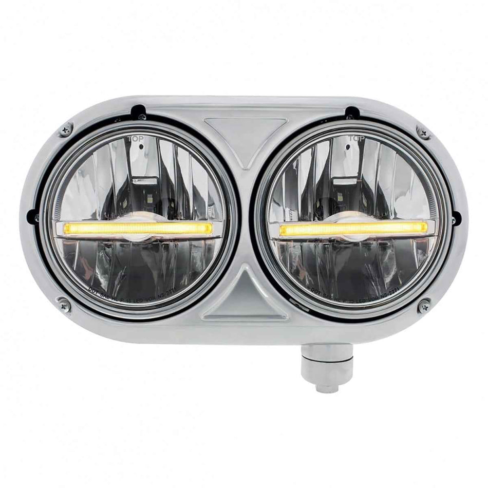 Peterbilt 359 Stainless Dual Headlight with 9 LED Position Light Bar