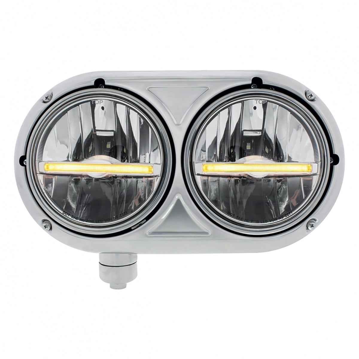 Peterbilt 359 Stainless Dual Headlight with 9 LED Position Light Bar