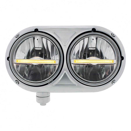 Peterbilt 359 Stainless Dual Headlight with 9 LED Position Light Bar