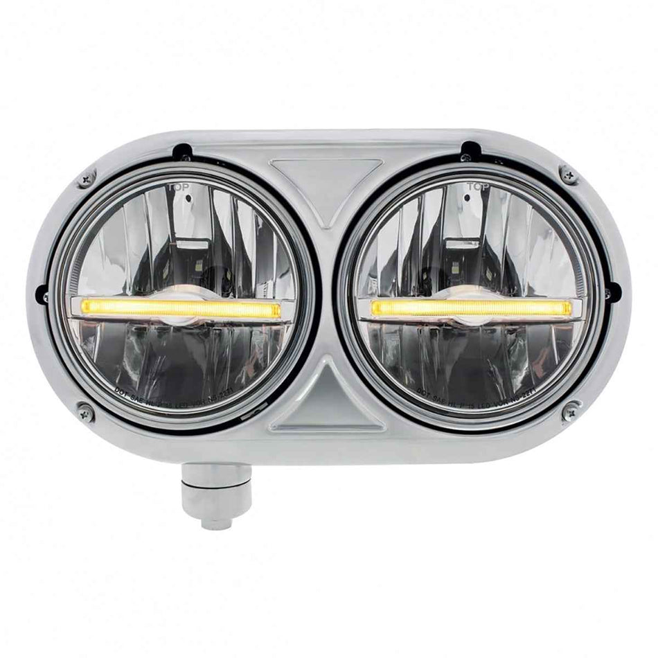 Peterbilt 359 Stainless Dual Headlight with 9 LED Position Light Bar